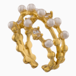 Women’s Double Row Gold Ring with Pearls and Crystals | shoucka