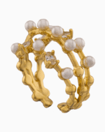 Women’s Double Row Gold Ring with Pearls and Crystals | shoucka