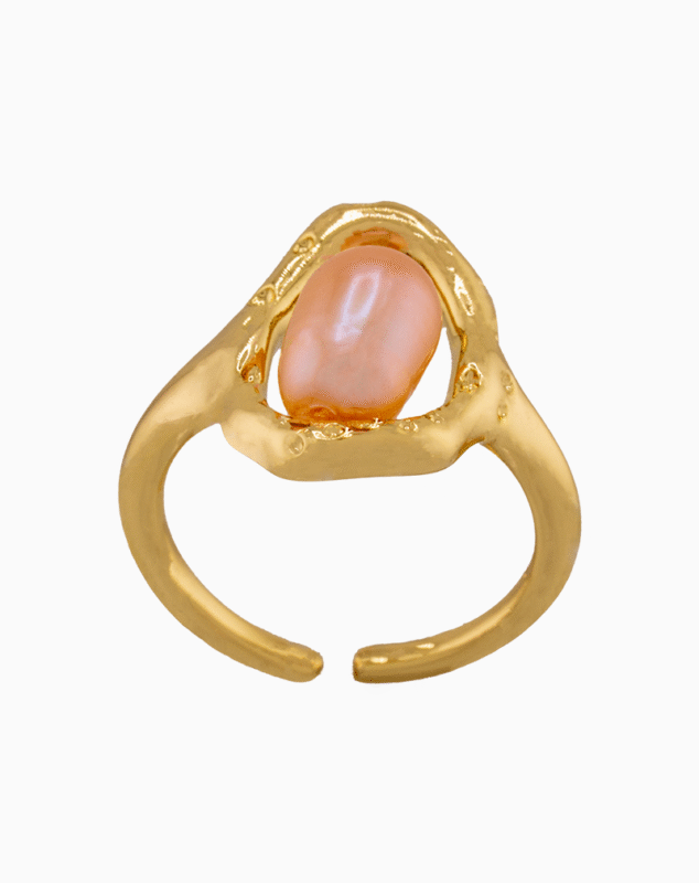 Women’s Gold Plated Modern Ring with Oval Pink Pearl | shoucka