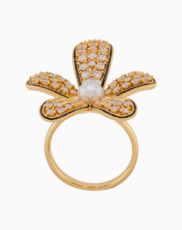 shoucka Coco Blossom Statement Flower Ring | Gold & Pearl