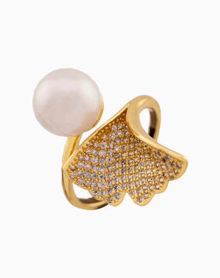 shoucka Pearly Ginkgo Leaf Ring | Gold-Plated & Adjustable