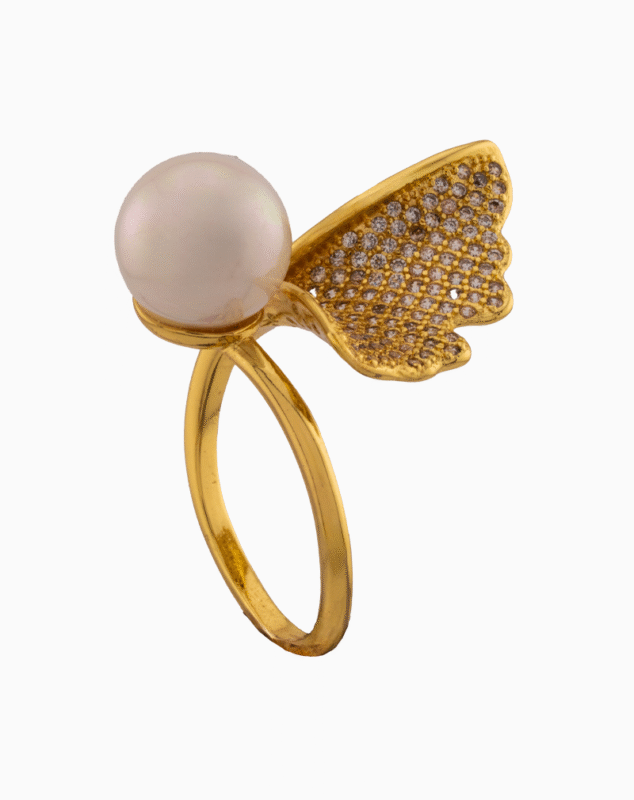shoucka Pearly Ginkgo Leaf Ring | Gold-Plated & Adjustable