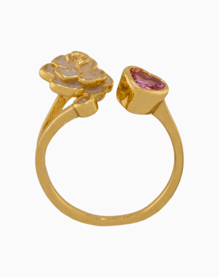 shoucka Rose & Pink Heart Open Ring | Gold-Plated Enamel Jewelry
