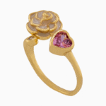 shoucka Rose & Pink Heart Open Ring | Gold-Plated Enamel Jewelry