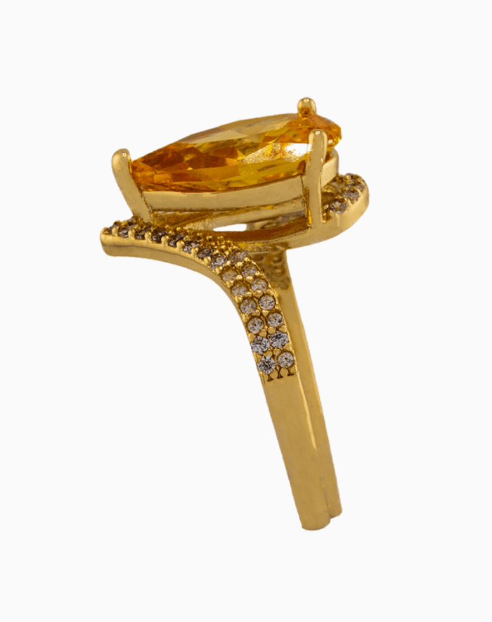 shoucka Glamorous Yellow Pear Cut Solitaire Ring | Gold-Plated & Adjustable