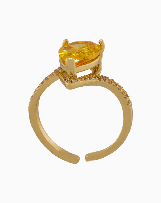 shoucka Glamorous Yellow Pear Cut Solitaire Ring | Gold-Plated & Adjustable