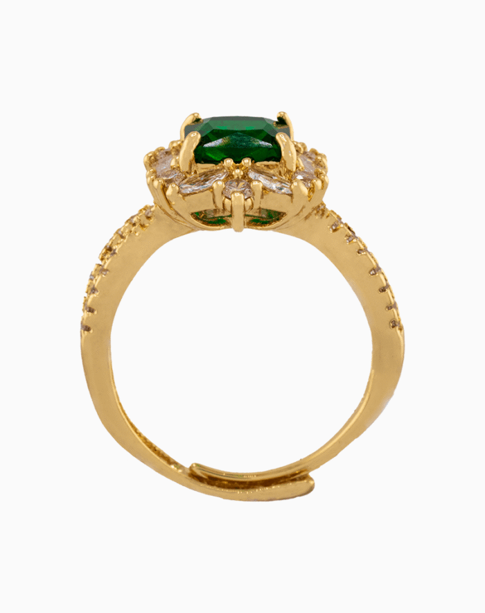 shoucka Luxury Emerald Halo Ring | Gold-Tone Green Crystal