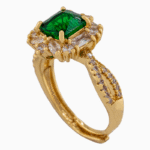 shoucka Luxury Emerald Halo Ring | Gold-Tone Green Crystal