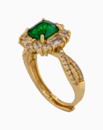 shoucka Luxury Emerald Halo Ring | Gold-Tone Green Crystal
