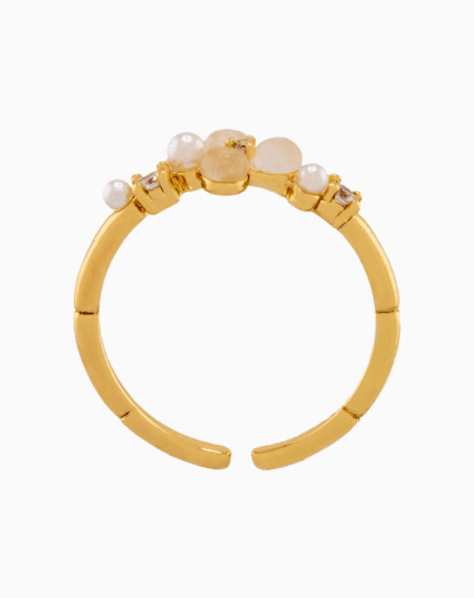 shoucka Cat's Eye & Pearl Cluster Open Ring | Gold-Tone Adjustable