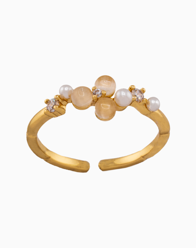 shoucka Cat's Eye & Pearl Cluster Open Ring | Gold-Tone Adjustable