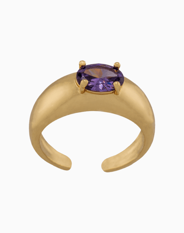 shoucka Modern Dome Statement Ring | Matte Gold & Purple Stone