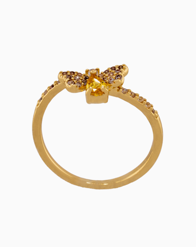 shoucka Dainty Honey Bee Ring | Gold with Yellow & White Crystals