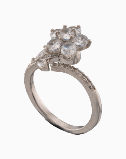 shoucka Crystal Flower Statement Ring | Silver-Tone Adjustable