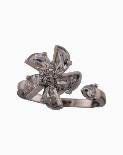 shoucka Pear Cut Crystal Flower Ring | Silver-Tone Adjustable