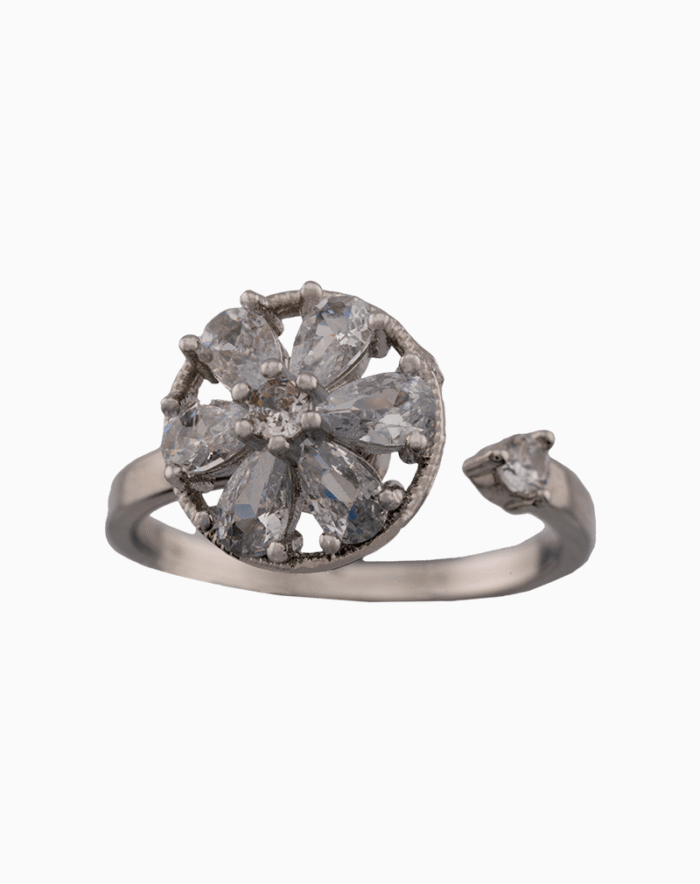 RIWSVCXX01000040-1 shoucka Vintage Sunflower Halo Ring | Silver-Tone Adjustable