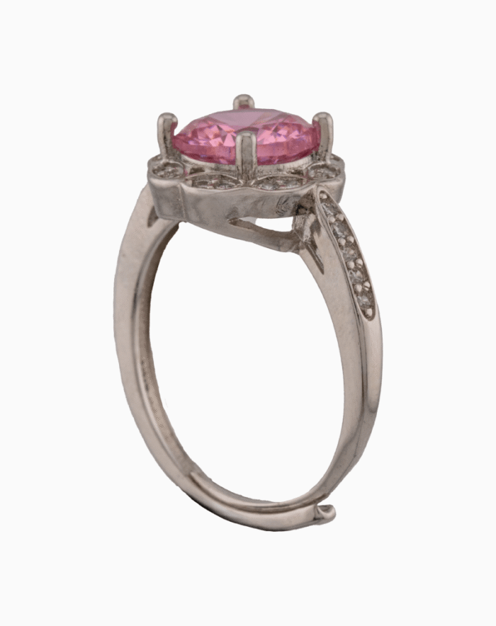 RIWSVCXX01000042-1 shoucka Classic Pink Crystal Halo Ring | Silver-Tone