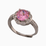 shoucka Classic Pink Crystal Halo Ring | Silver-Tone