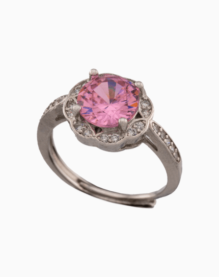 shoucka Classic Pink Crystal Halo Ring | Silver-Tone