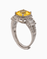 shoucka Citrine & Baguette Halo Ring | Silver-Tone Yellow Crystal