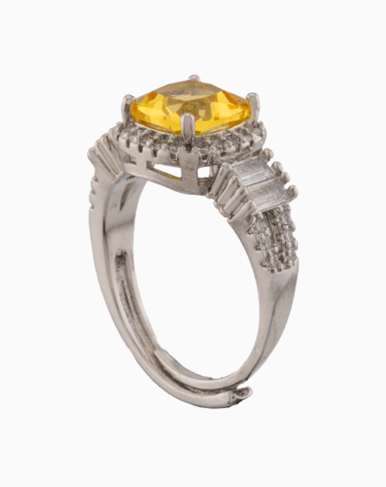shoucka Citrine & Baguette Halo Ring | Silver-Tone Yellow Crystal