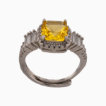 shoucka Citrine & Baguette Halo Ring | Silver-Tone Yellow Crystal