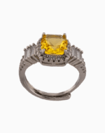 shoucka Citrine & Baguette Halo Ring | Silver-Tone Yellow Crystal