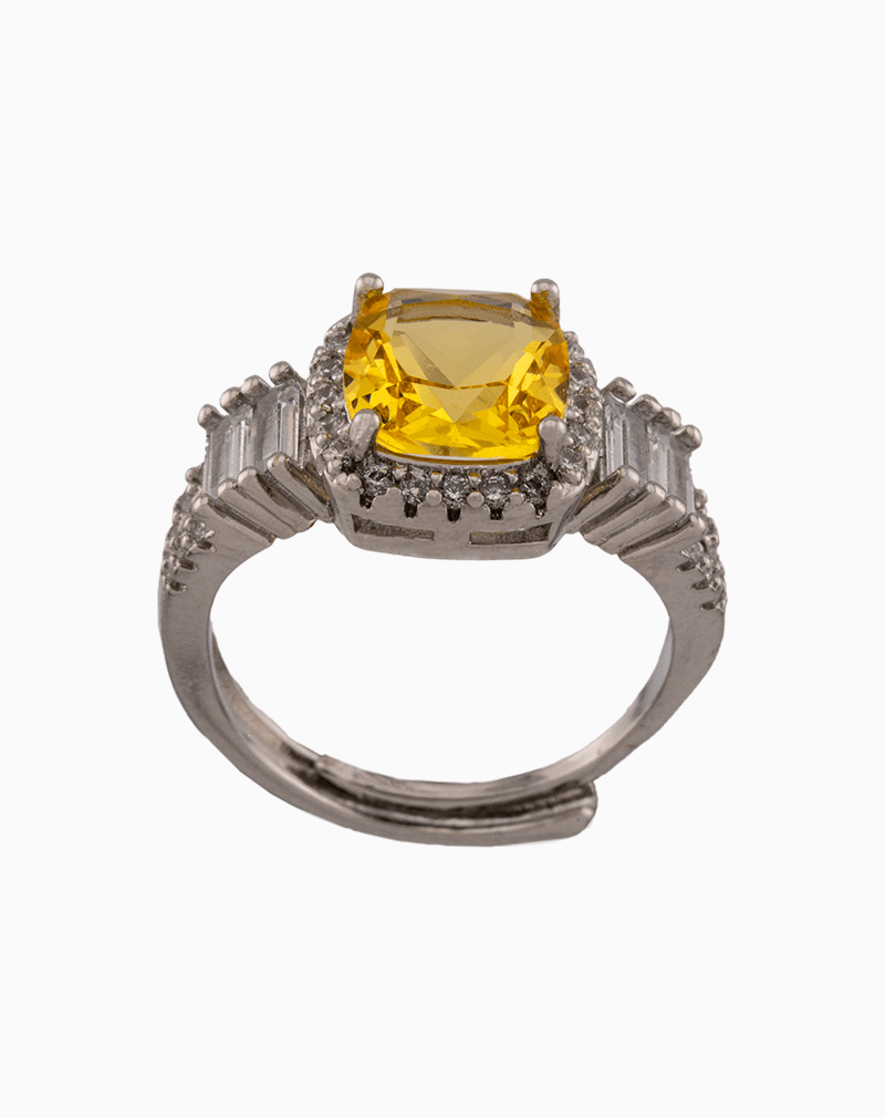 RIWSVCXX01000044 shoucka Citrine & Baguette Halo Ring | Silver-Tone Yellow Crystal