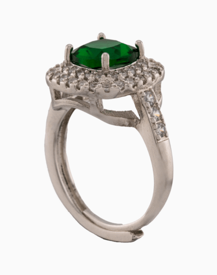 shoucka Royal Green Double Halo Ring | Silver-Tone Emerald Color