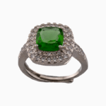 shoucka Royal Green Double Halo Ring | Silver-Tone Emerald Color