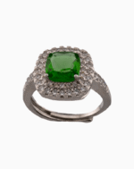 shoucka Royal Green Double Halo Ring | Silver-Tone Emerald Color