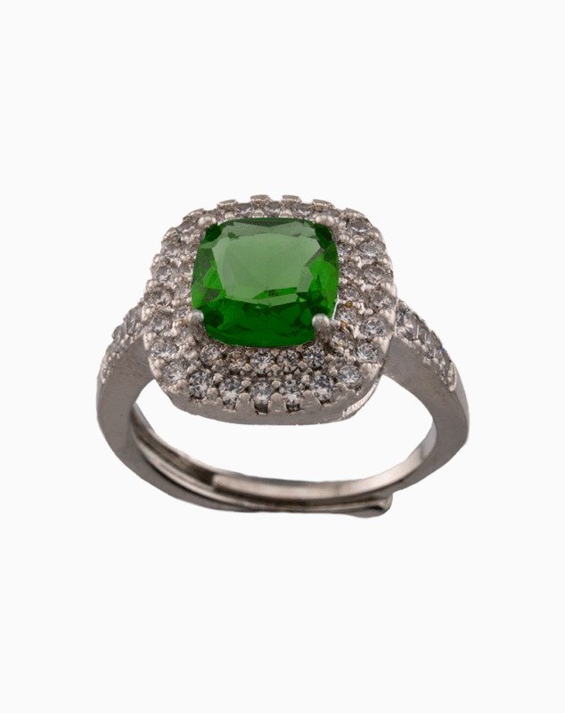 shoucka Royal Green Double Halo Ring | Silver-Tone Emerald Color