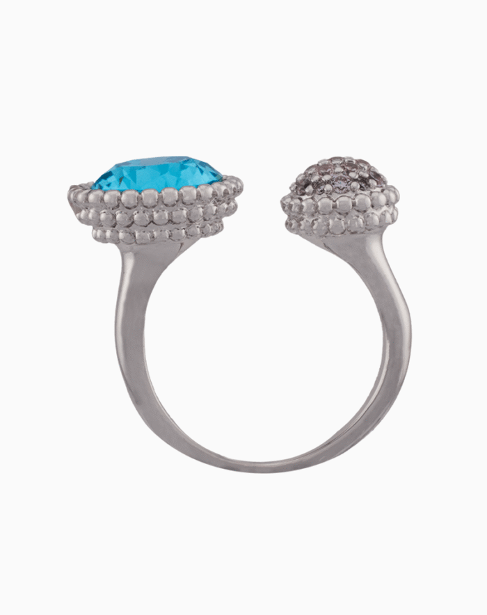 Shoucka Open Silver Plated Ring for Women with Turquoise & Purple Crystal Stone
