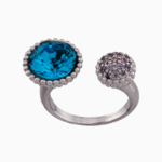 Shoucka Open Silver Plated Ring for Women with Turquoise & Purple Crystal Stone