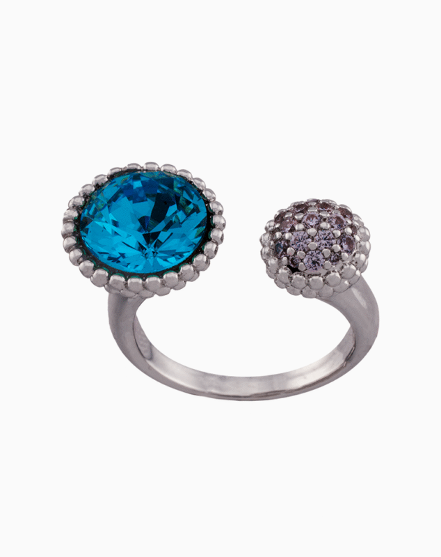 Shoucka Open Silver Plated Ring for Women with Turquoise & Purple Crystal Stone