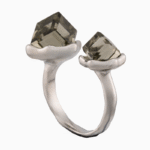shoucka Women’s Open Silver Plated Ring with Smoky Crystal Cubes – Modern Minimalist Jewelry