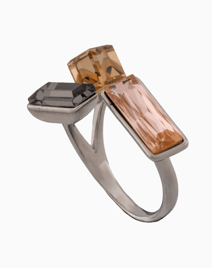 Shoucka Women’s Open Silver Plated Ring with Geometric Crystals – Unique Minimalist Style