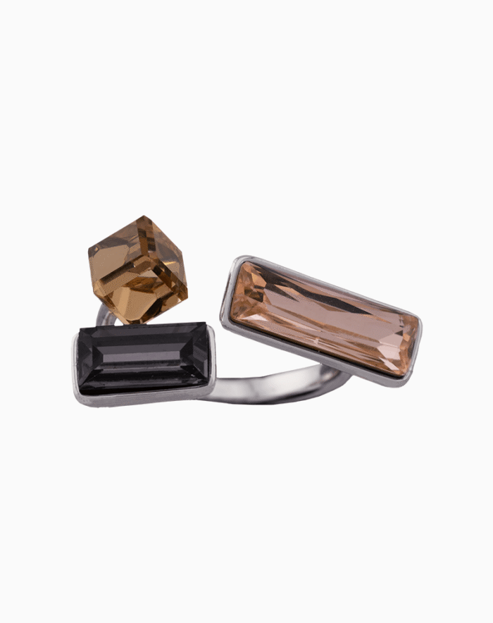 Shoucka Women’s Open Silver Plated Ring with Geometric Crystals – Unique Minimalist Style