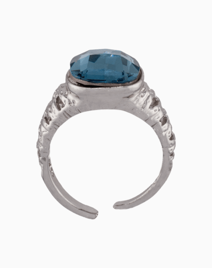 Shoucka Women’s Open Silver Plated Ring with Oval Blue Crystal – Modern and Unique