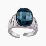 Shoucka Women’s Open Silver Plated Ring with Oval Blue Crystal – Modern and Unique