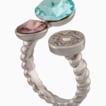Shoucka Women’s Open Silver Ring with Crystal Flower & Colored Stones – Modern Artistic Statement