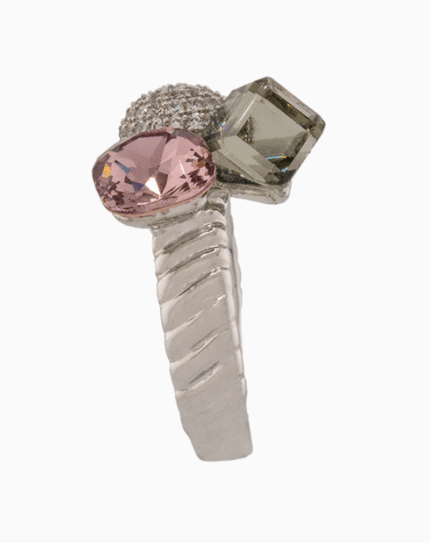 Shoucka Women’s Open Silver Ring with Three Geometric Stones – Modern Artistic Design