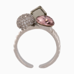 Shoucka Women’s Open Silver Ring with Three Geometric Stones – Modern Artistic Design