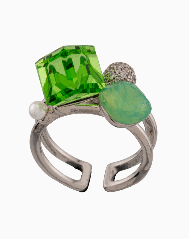 shoucka Vivida Adjustable Women's Ring with Green Crystal | shoucka Gallery