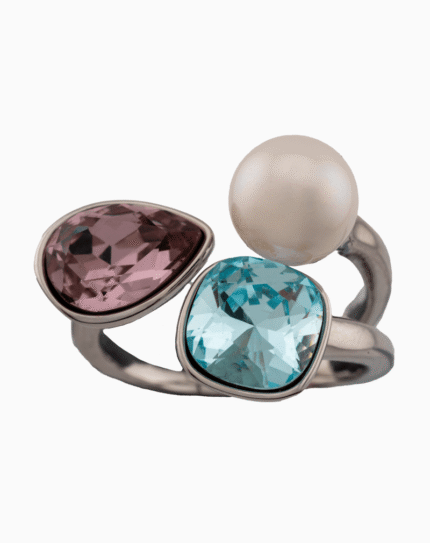 shoucka Elara Silver Women's Ring with Blue & Pink Crystal | shoucka Gallery