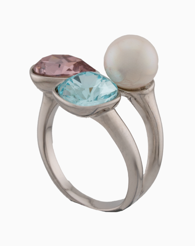shoucka Elara Silver Women's Ring with Blue & Pink Crystal | shoucka Gallery