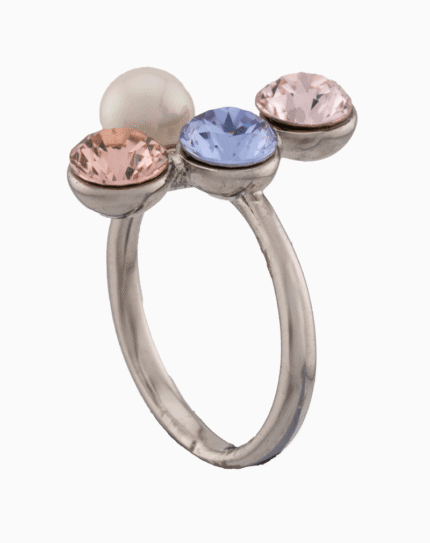 Women’s Silver Plated Four-Stone Ring with Colored Stones & Imitation Pearl | shoucka