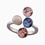 Women’s Silver Plated Four-Stone Ring with Colored Stones & Imitation Pearl | shoucka
