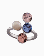 Women’s Silver Plated Four-Stone Ring with Colored Stones & Imitation Pearl | shoucka