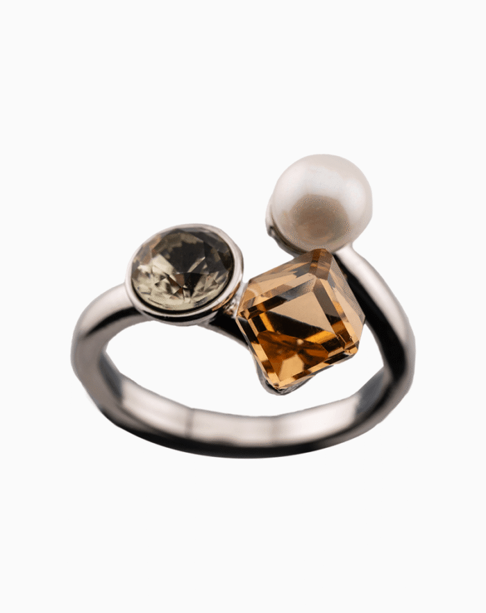 RIWSVCXX02000016-1 Women’s Silver Plated Geometric Stone Ring with Crystal & Imitation Pearl | shoucka
